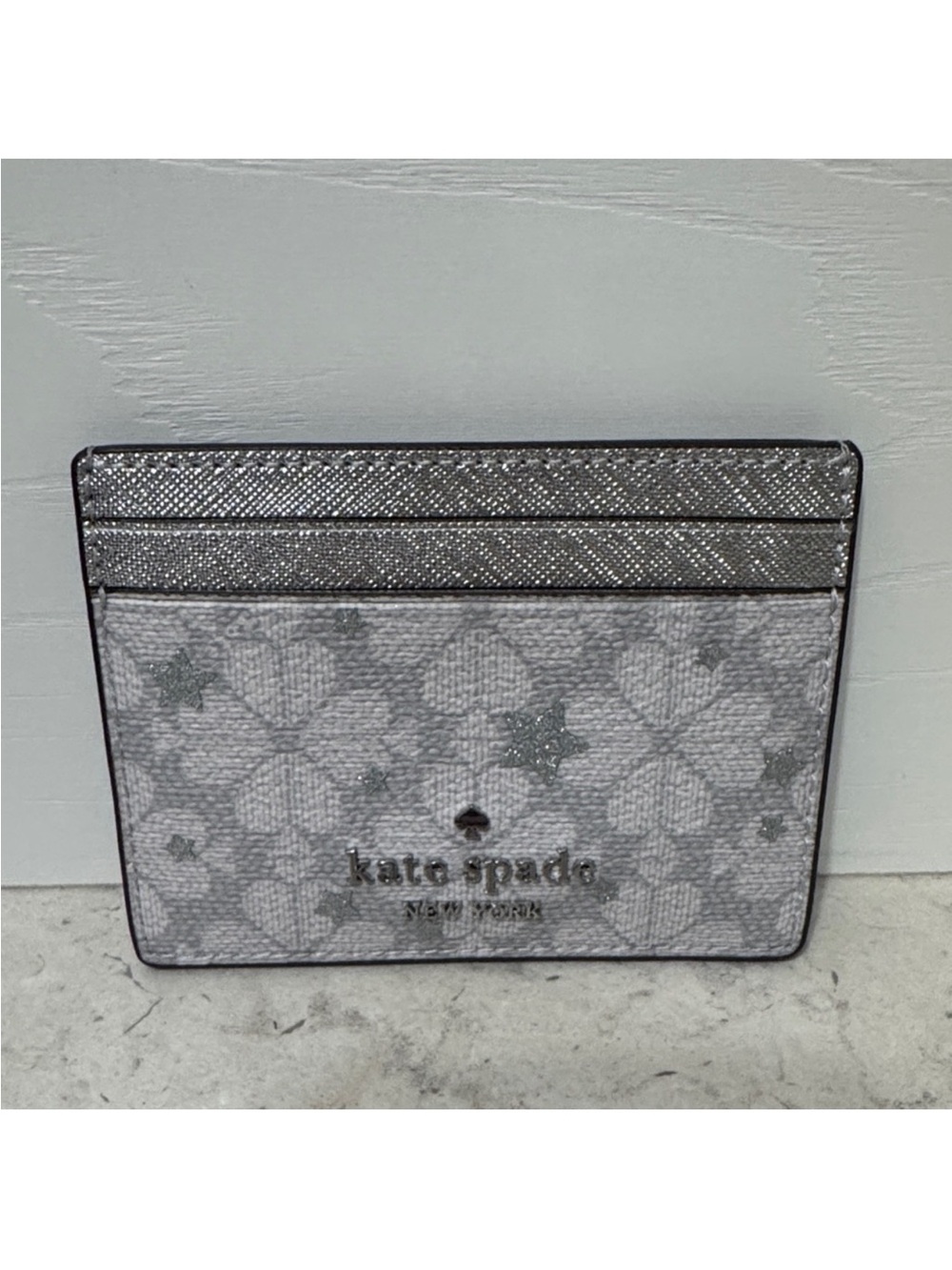 kate spade Silver Glitter Floral & Star Card Holder